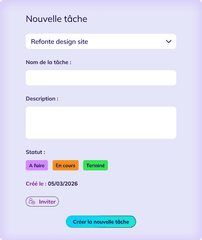 Formulaire de création d'une tâche dans Kanbano