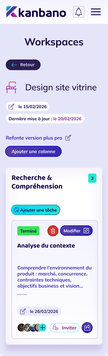 Vue d'un espace de travail dans Kanbano